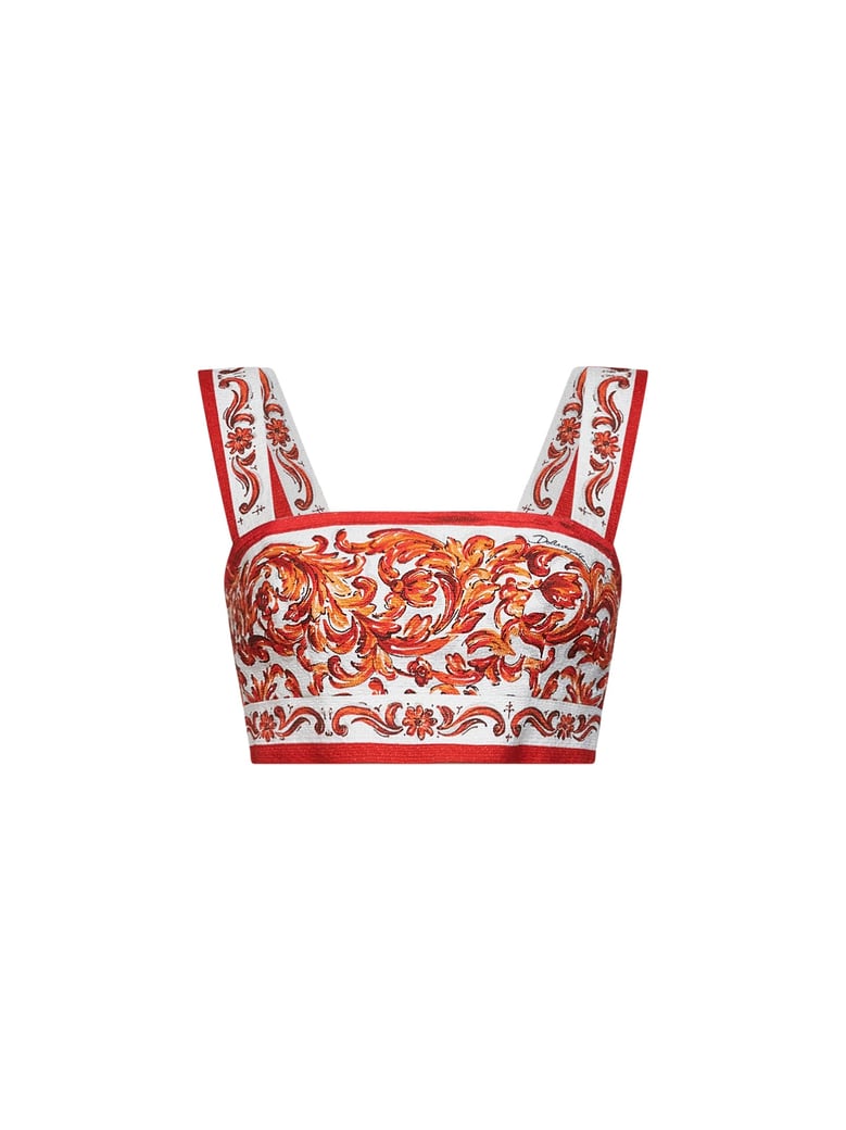 bralette top orange maiolica print by Selfnex