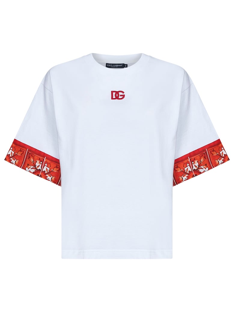 jersey t-shirt with maiolica-print scarf, white by Selfnex