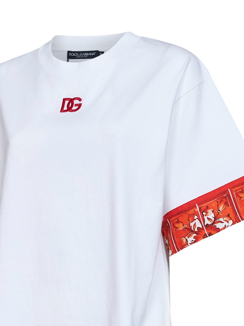 jersey t-shirt with maiolica-print scarf, white by Selfnex