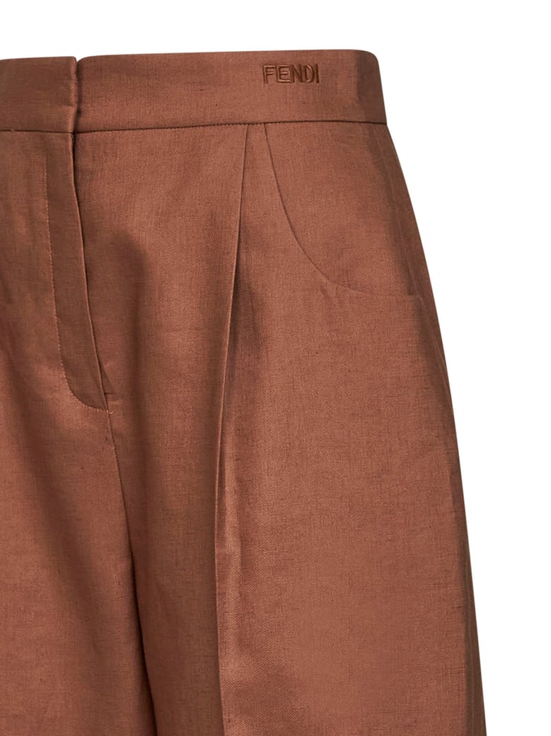 trousers high-rise linen-cotton, brown by Selfnex