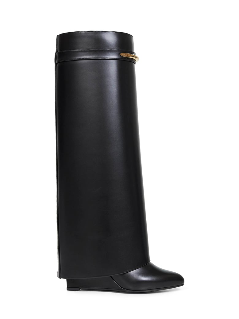 knee-high boots shark pinch black leather by Selfnex