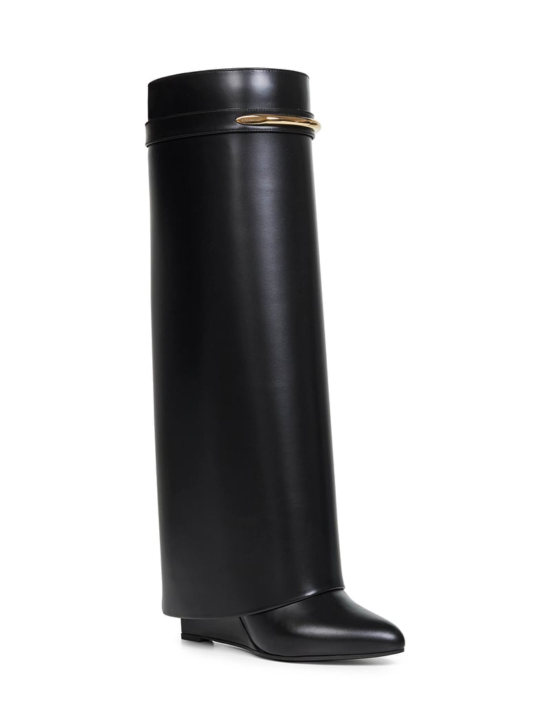 knee-high boots shark pinch black leather by Selfnex