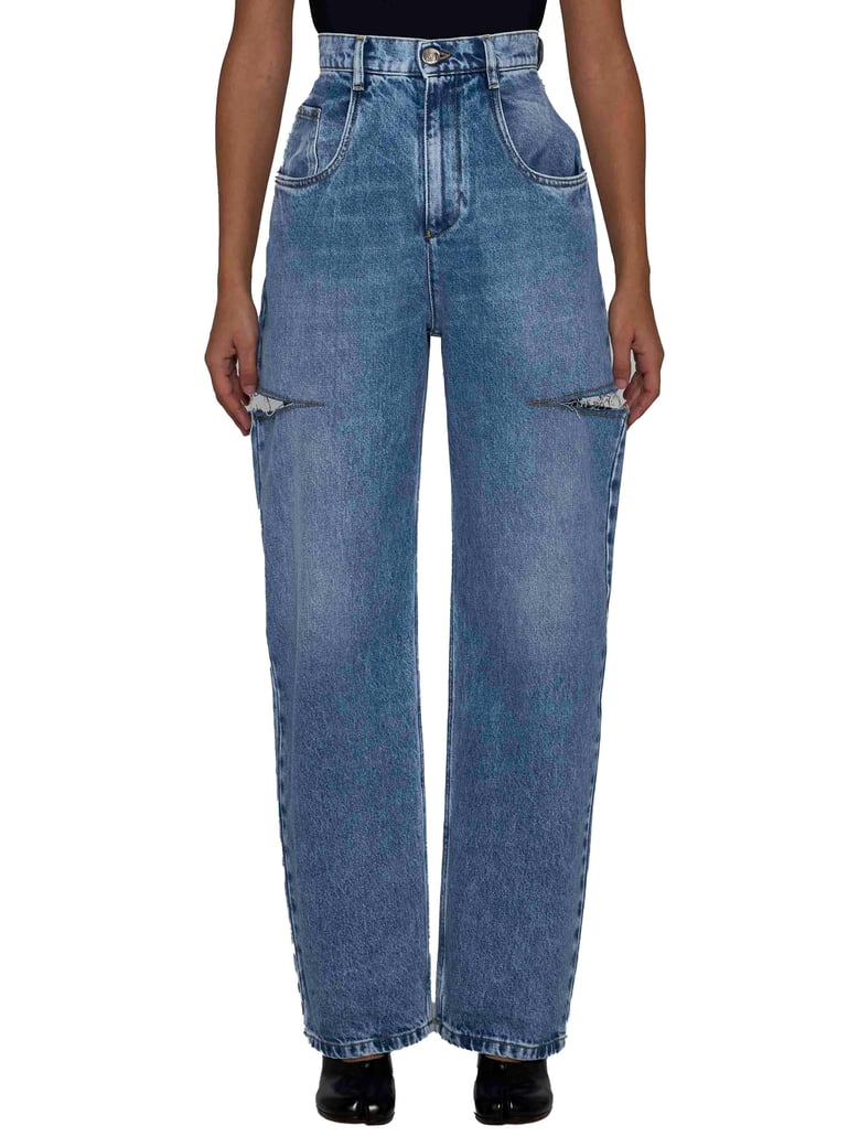 jeans high-waisted wide-leg cut-out blue by Selfnex