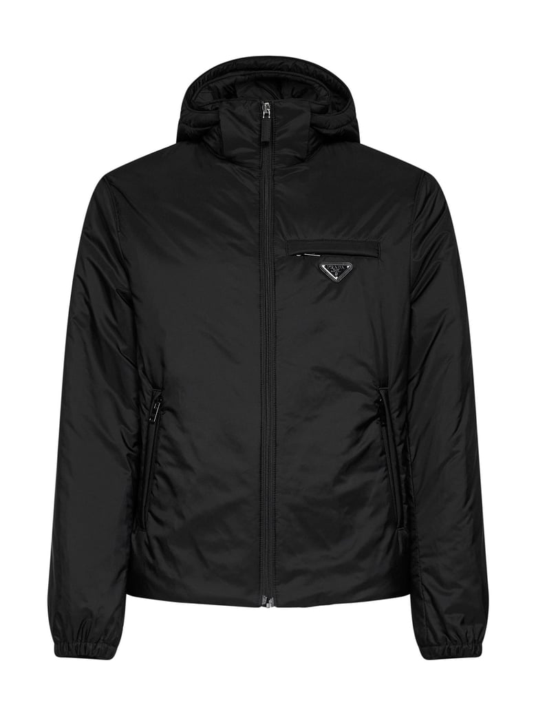 hooded down jacket re-nylon black by Selfnex