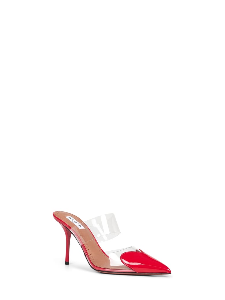 red pvc and patent leather mules by Selfnex