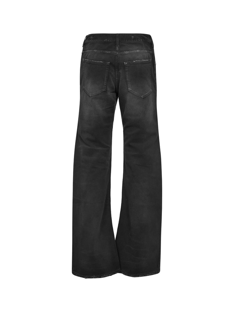 blue cotton denim curved waist jeans by Selfnex