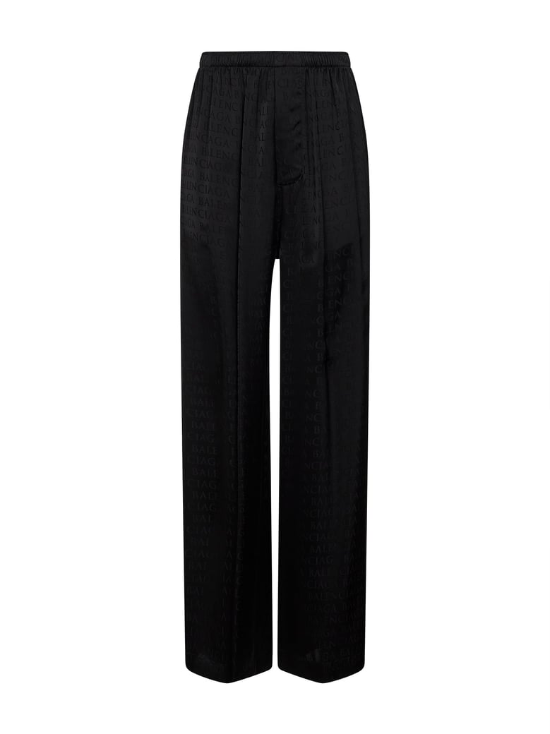 black jacquard satin pajama-style trousers by Selfnex