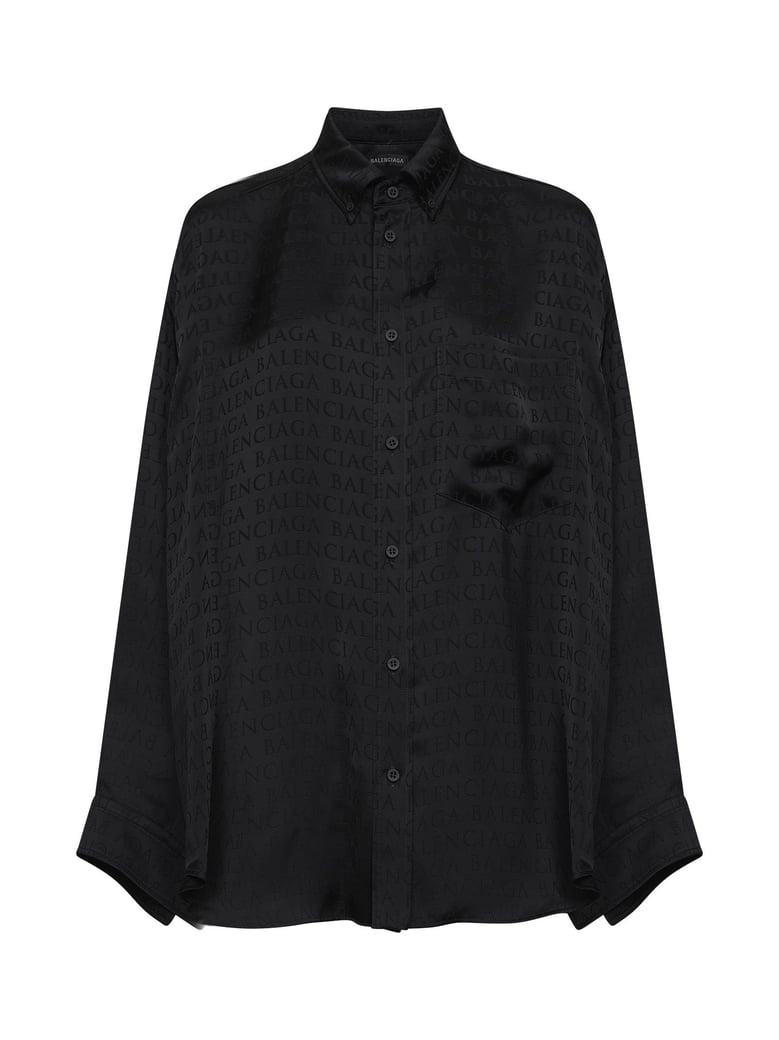 black jacquard satin cocoon shirt by Selfnex