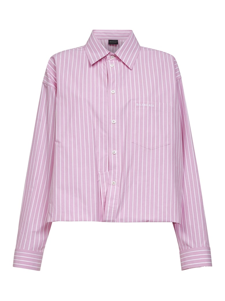 pink and white striped cotton folded shirt by Selfnex