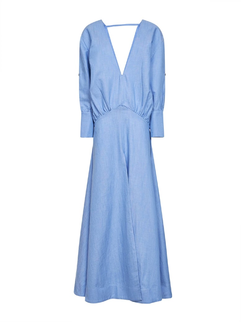 long flared cotton dress light blue by Selfnex