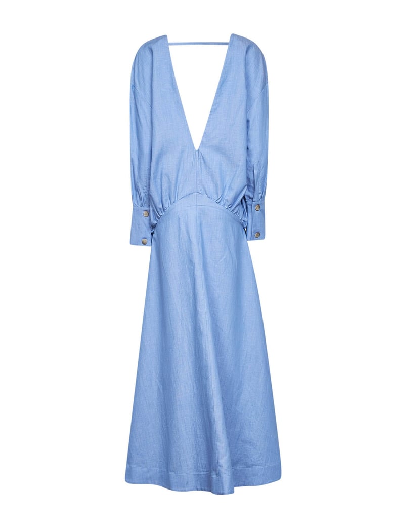 long flared cotton dress light blue by Selfnex