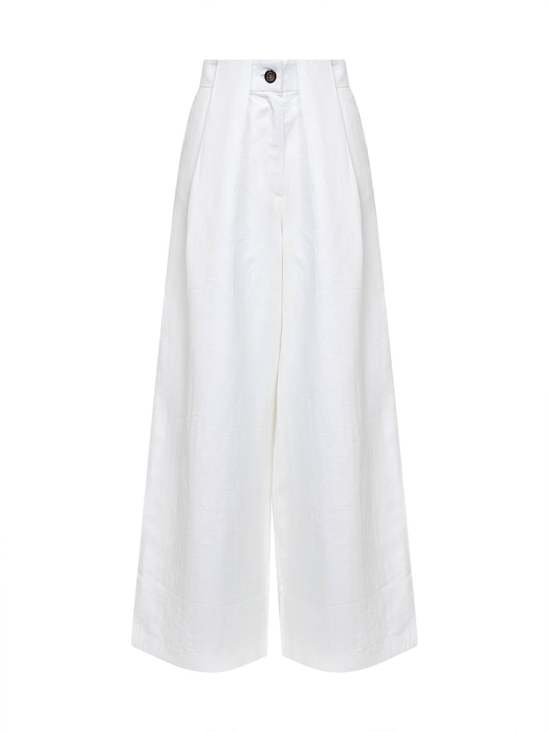 linen wide-leg trousers white by Selfnex