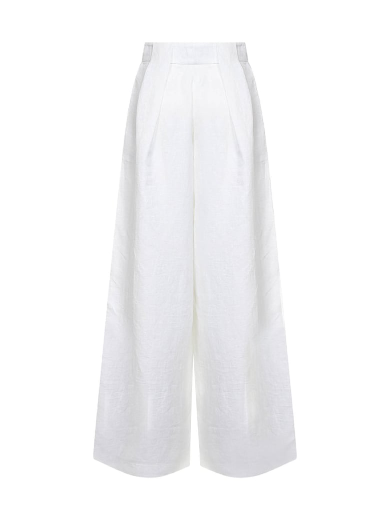 linen wide-leg trousers white by Selfnex