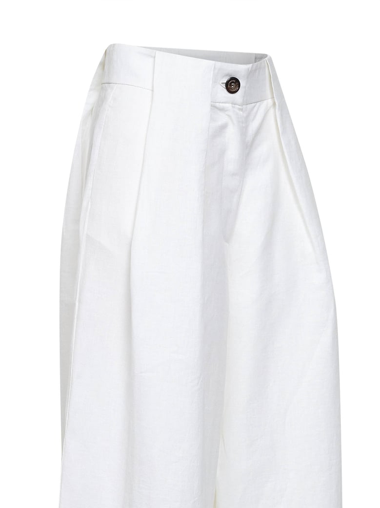 linen wide-leg trousers white by Selfnex