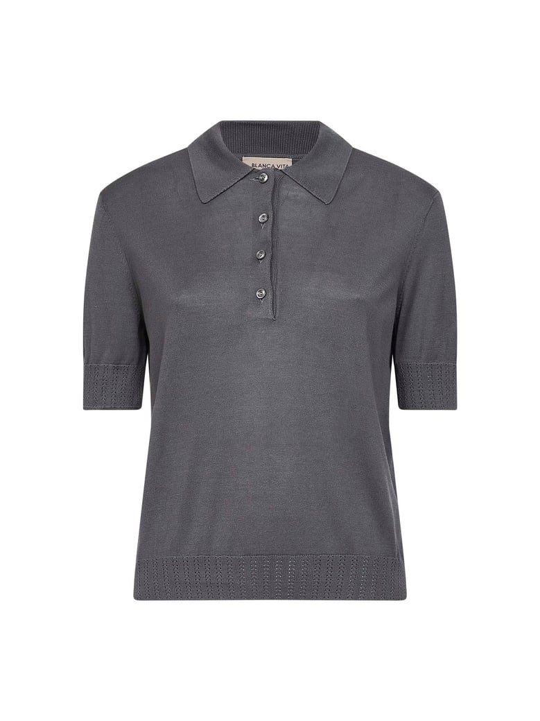 polo shirt grey silk knit by Selfnex
