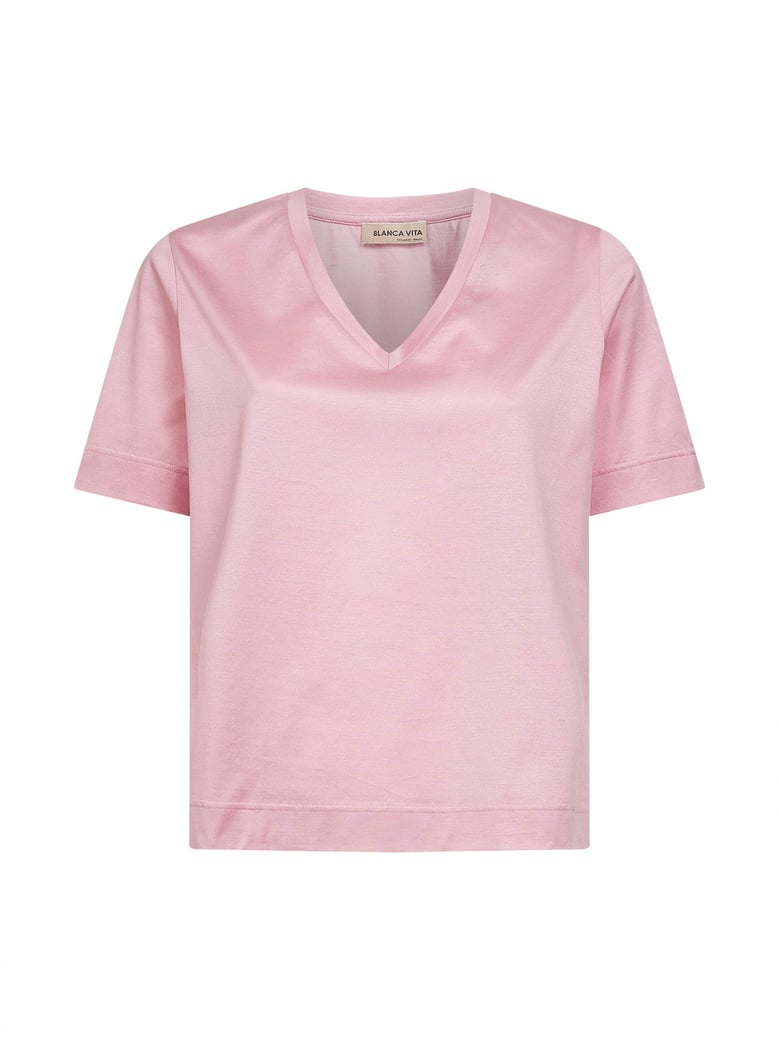 pink lisle cotton v-neck t-shirt by Selfnex