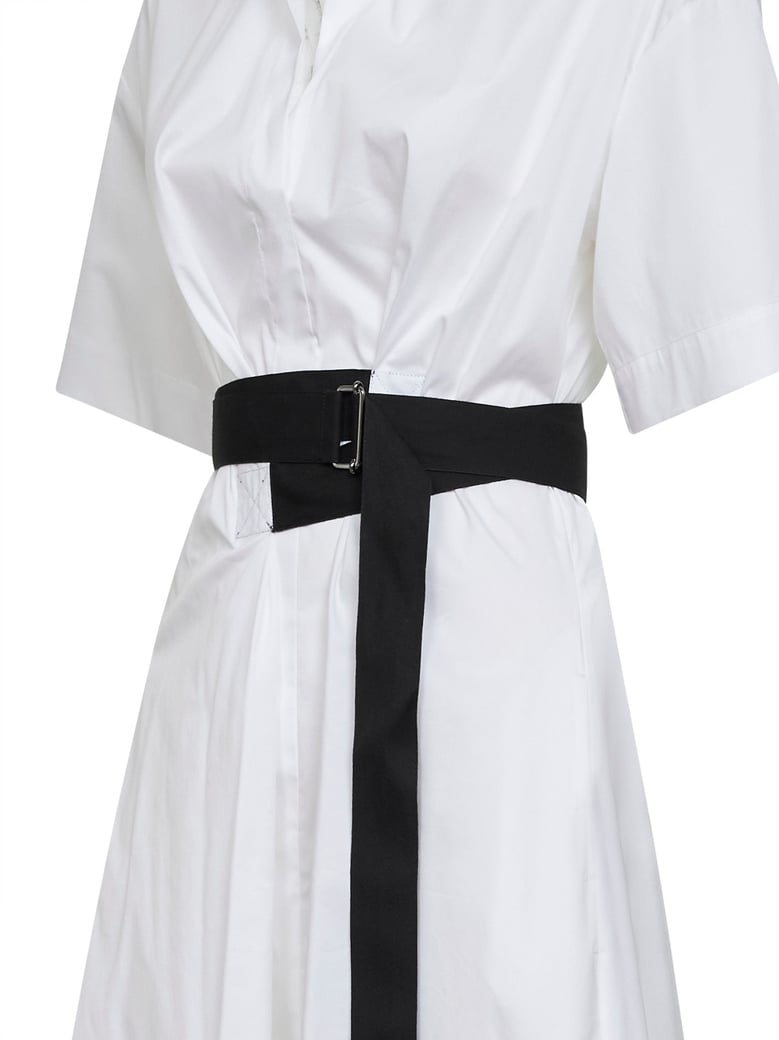 white stretch poplin belted midi dress by Selfnex