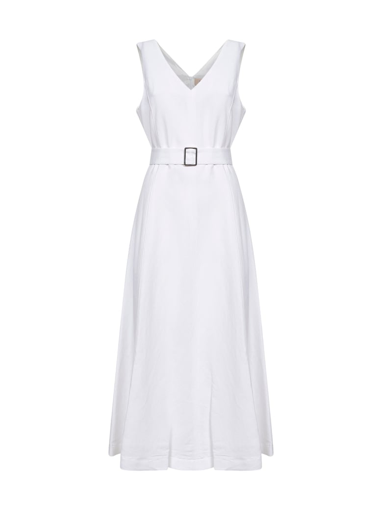 midi dress belted white viscose/linen by Selfnex