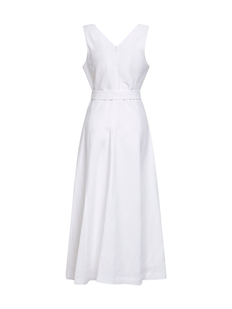 midi dress belted white viscose/linen by Selfnex