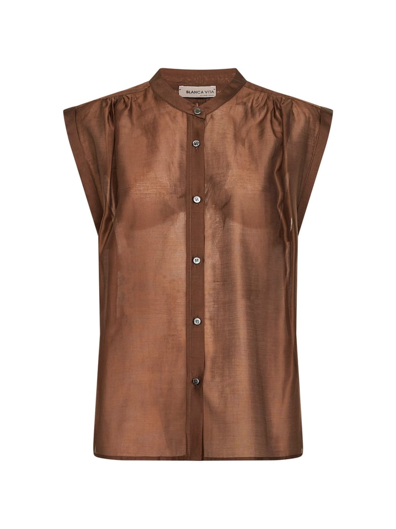 chocolate voile calicia sleeveless shirt by Selfnex