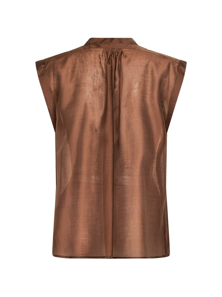 chocolate voile calicia sleeveless shirt by Selfnex