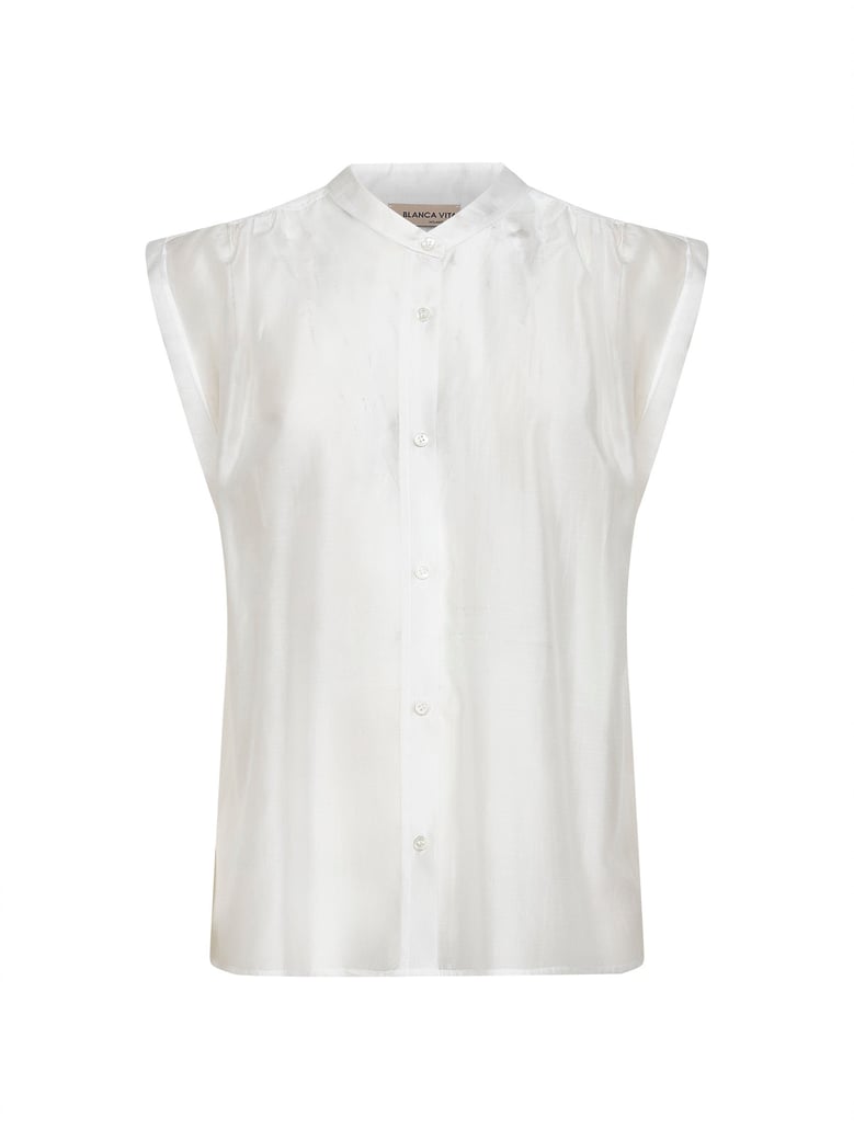 white voile calicia sleeveless shirt by Selfnex