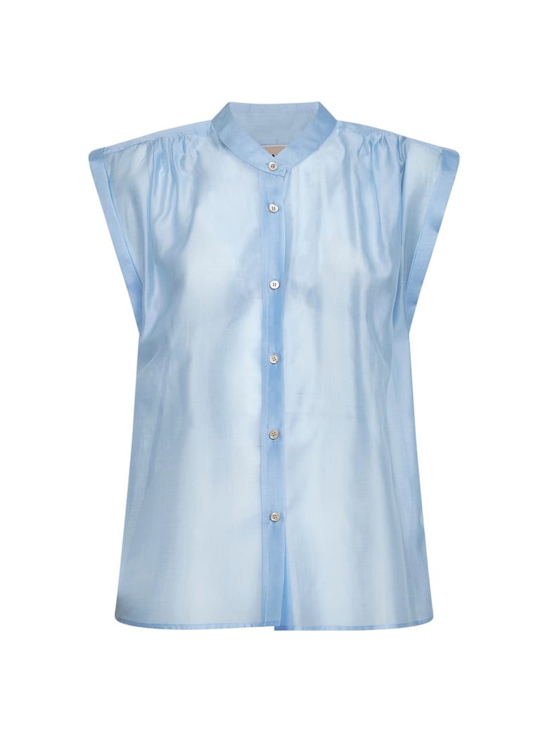 periwinkle blue voile sleeveless shirt by Selfnex