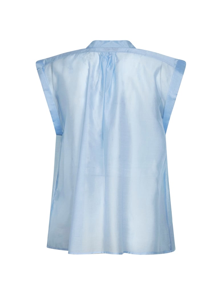 periwinkle blue voile sleeveless shirt by Selfnex