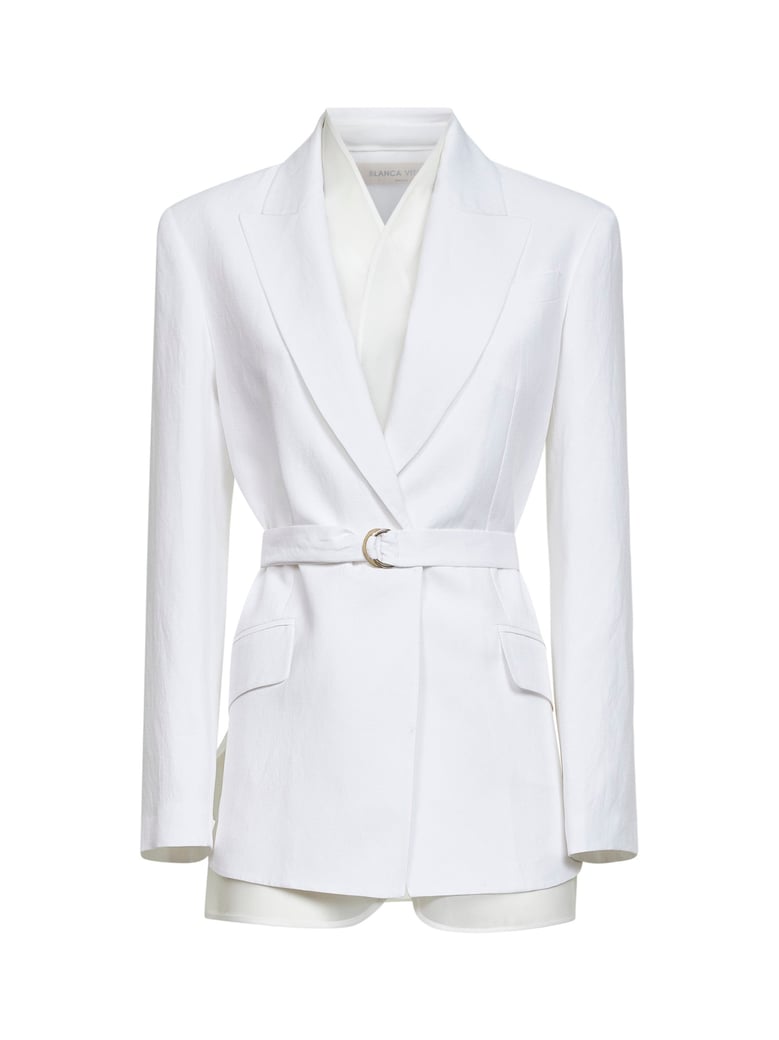 belted blazer goody white viscose/linen by Selfnex