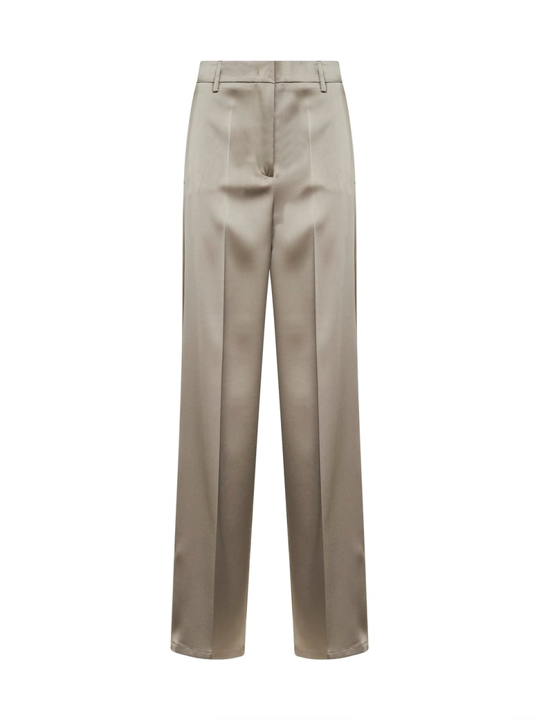 chalk satin straight trousers by Selfnex