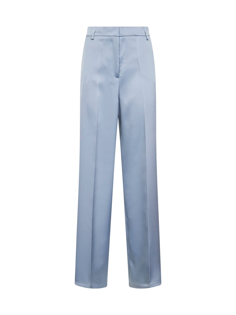 powder blue satin straight trousers by Selfnex