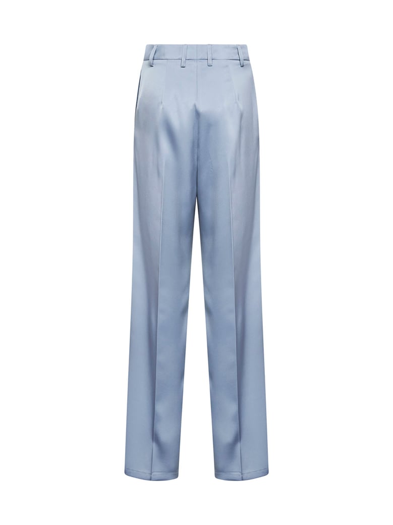 powder blue satin straight trousers by Selfnex