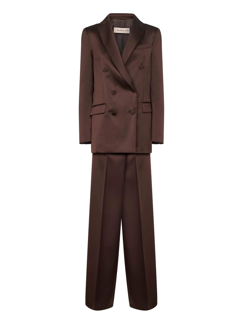 coffee satin telvera suit by Selfnex