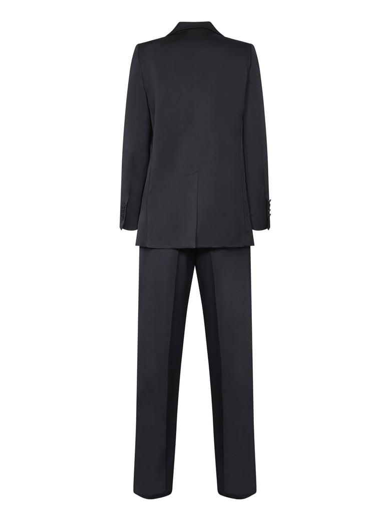 midnight blue satin suit by Selfnex