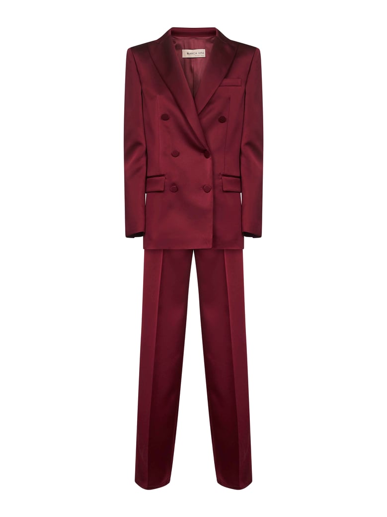 burgundy satin telvera suit by Selfnex