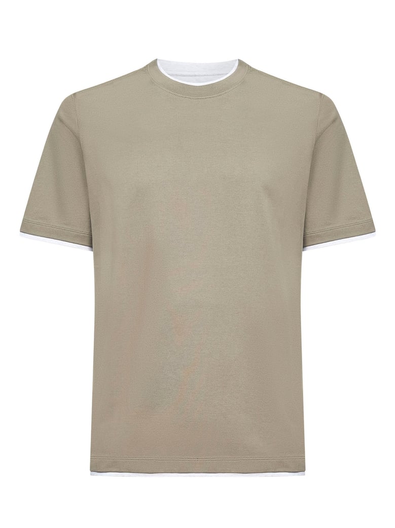 khaki cotton faux layering t-shirt by Selfnex