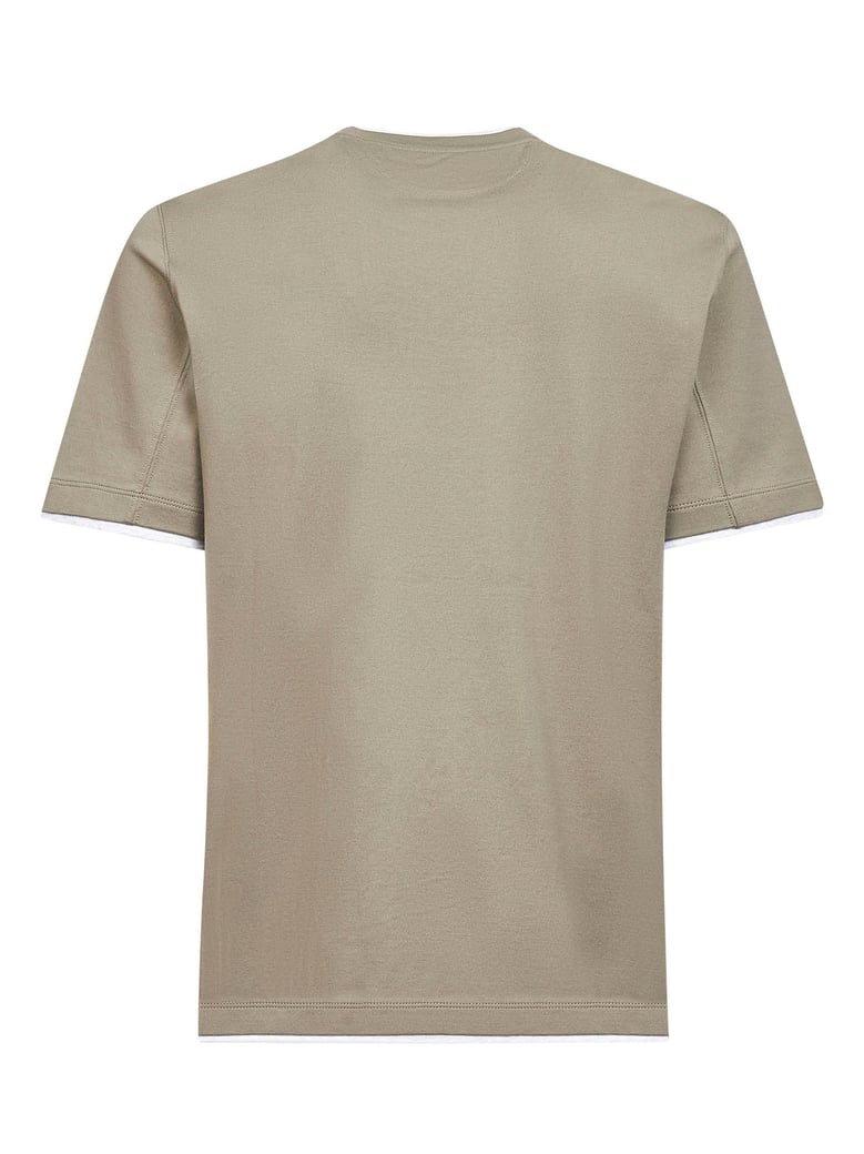 khaki cotton faux layering t-shirt by Selfnex