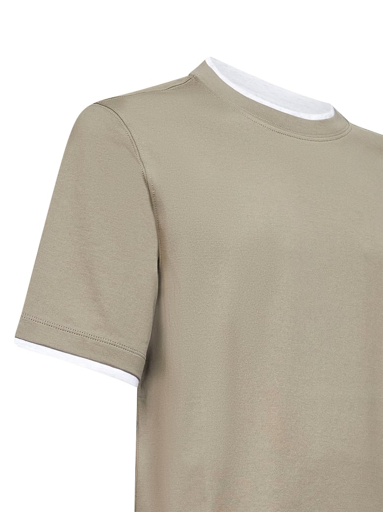 khaki cotton faux layering t-shirt by Selfnex