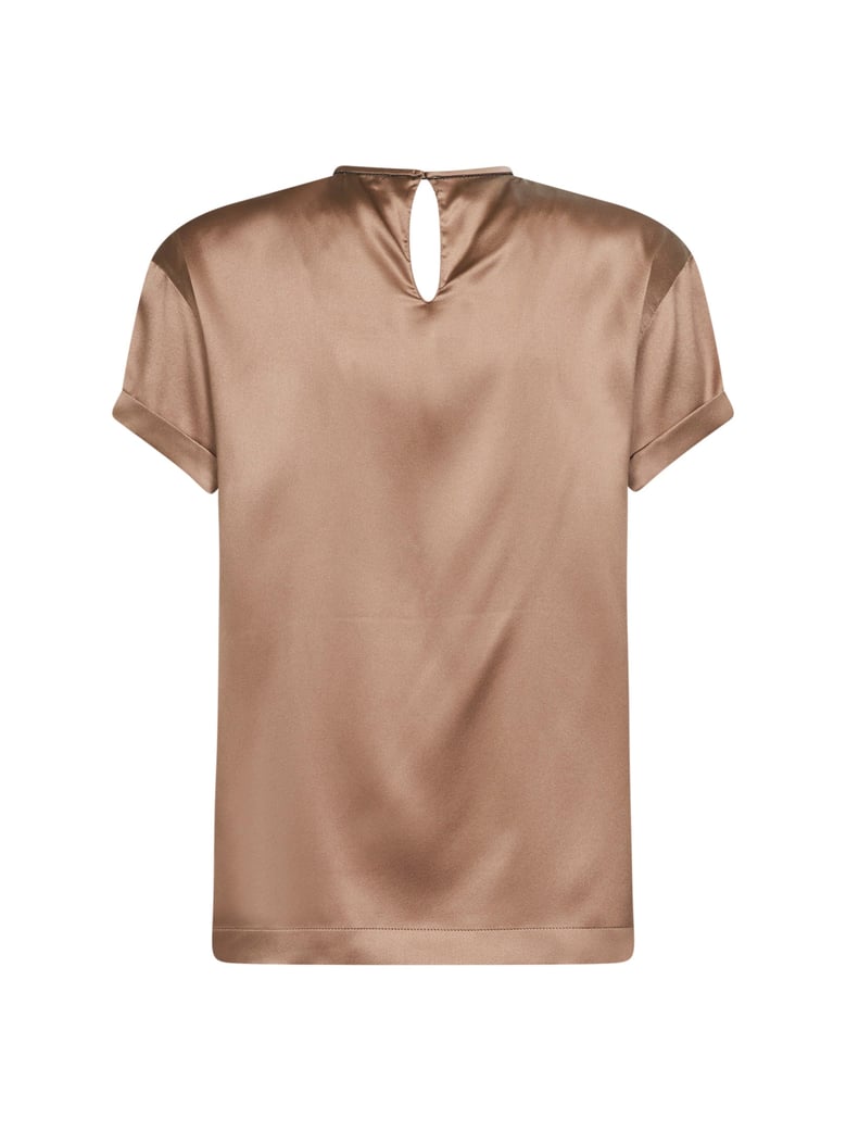 beige stretch silk satin blouse by Selfnex
