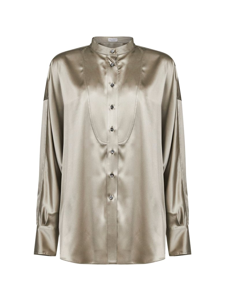 green stretch silk satin shirt by Selfnex