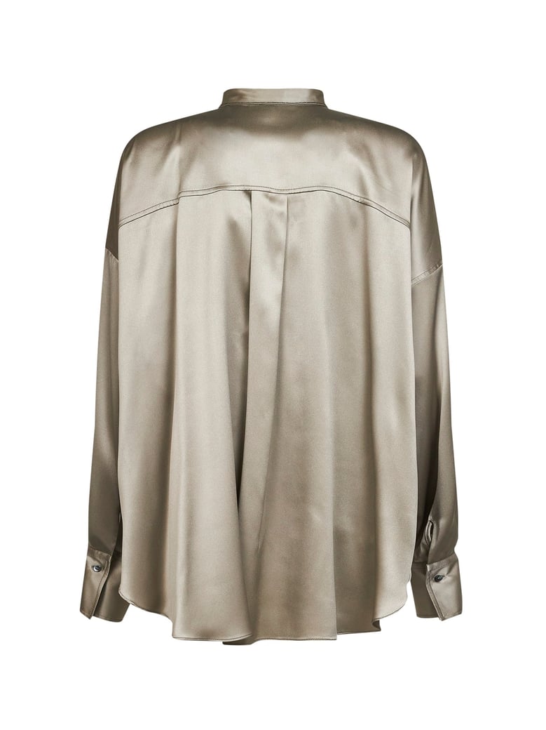 green stretch silk satin shirt by Selfnex
