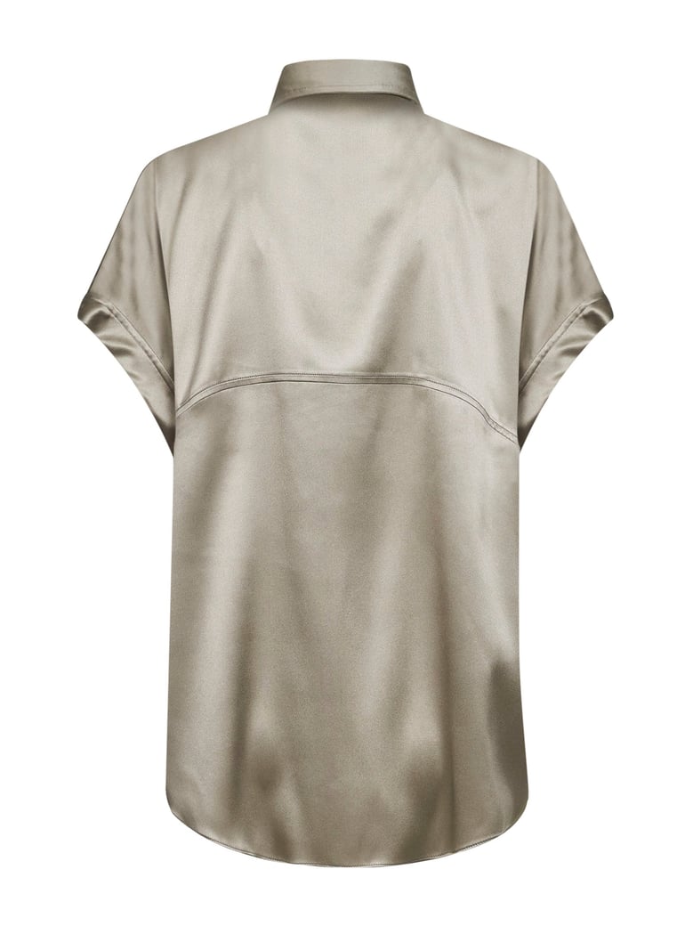 green stretch satin monili shirt by Selfnex