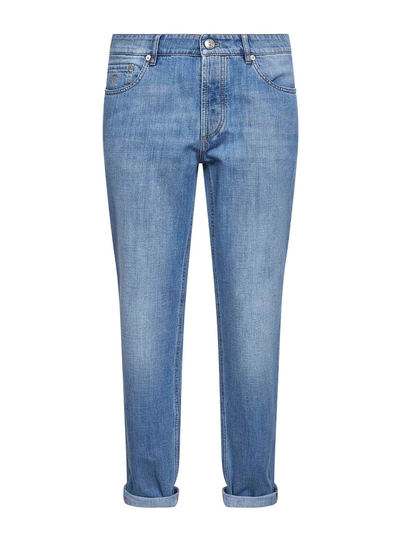 light blue denim traditional fit jeans by Selfnex