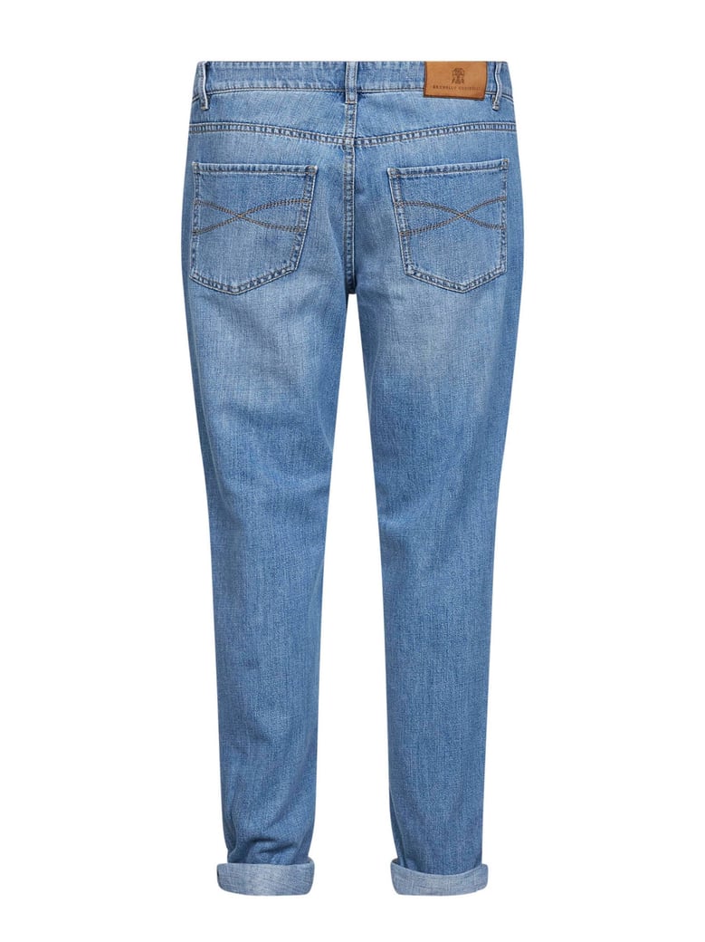 light blue denim traditional fit jeans by Selfnex