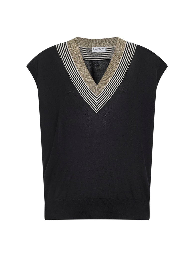 knit vest lamé v-neckline black by Selfnex