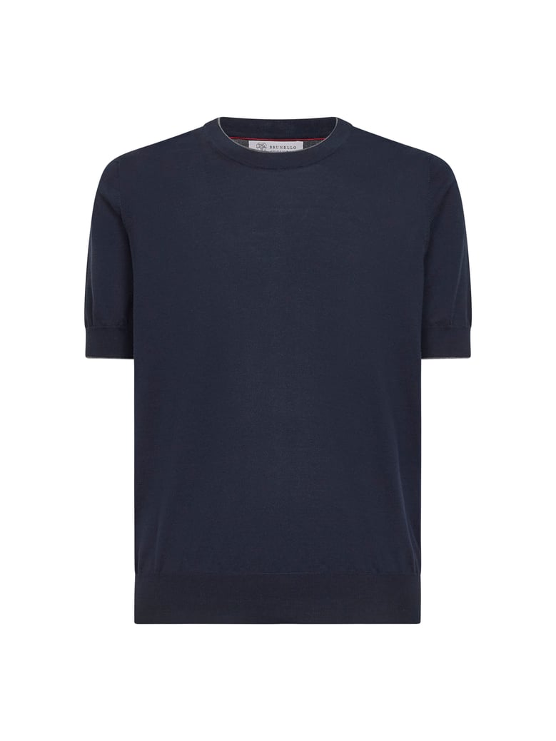 navy blue cotton knit crewneck sweater by Selfnex