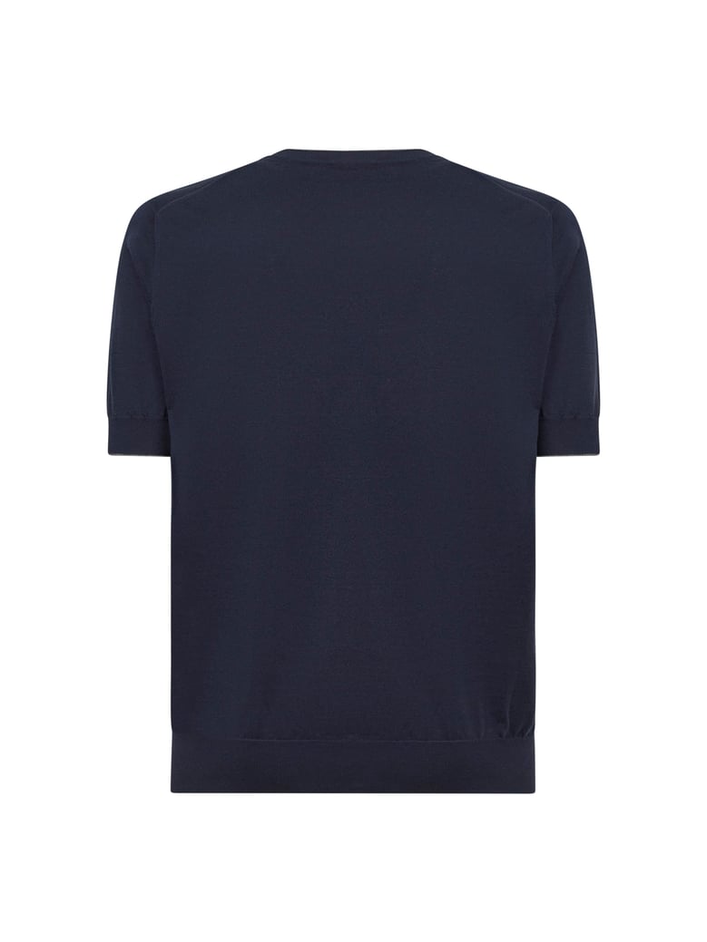 navy blue cotton knit crewneck sweater by Selfnex