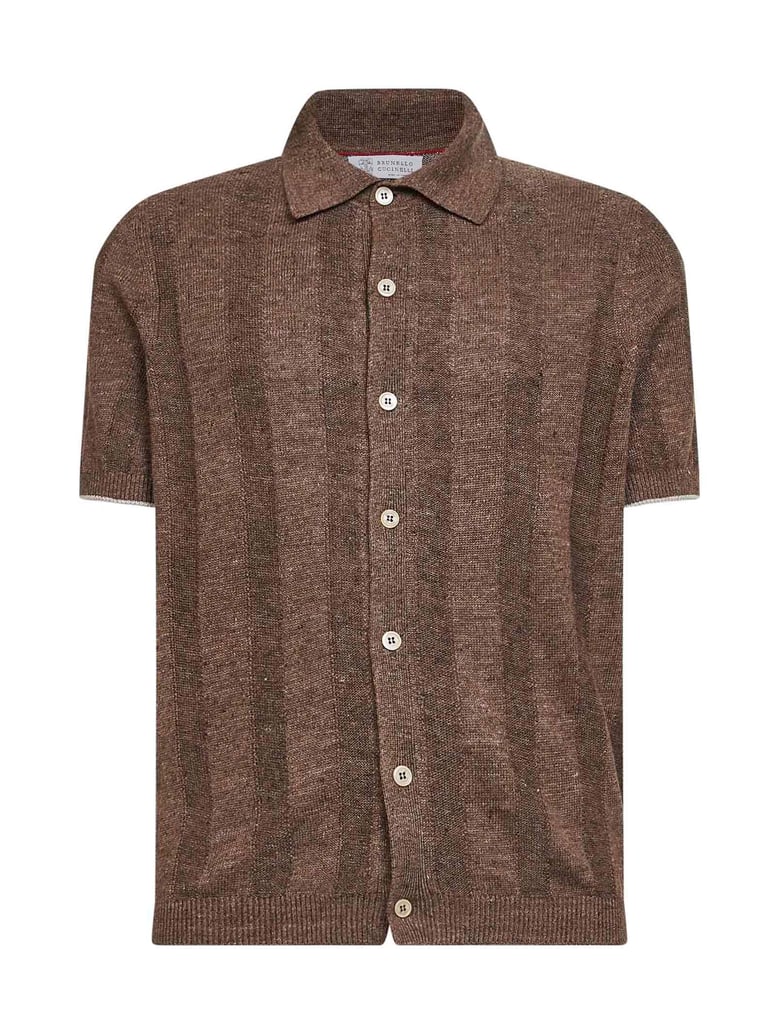 short-sleeve ribbed knit shirt — brown by Selfnex