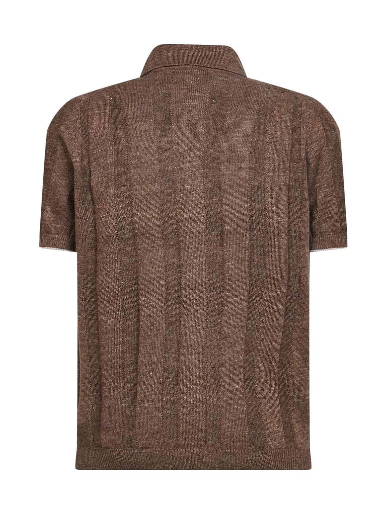 short-sleeve ribbed knit shirt — brown by Selfnex