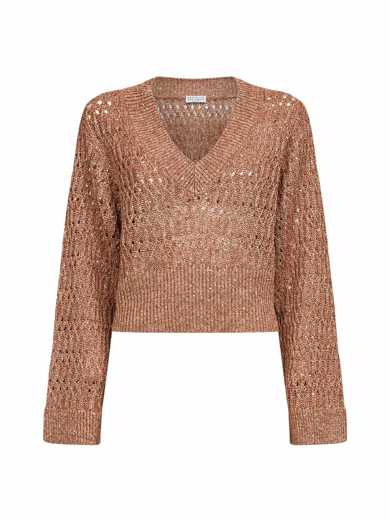 brown linen dazzling braids sweater by Selfnex